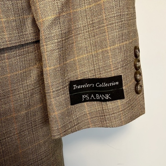 NWT Jos. A. Bank Traveller’s collection Classic Beige plaid Blazer sport coat - Picture 2 of 8